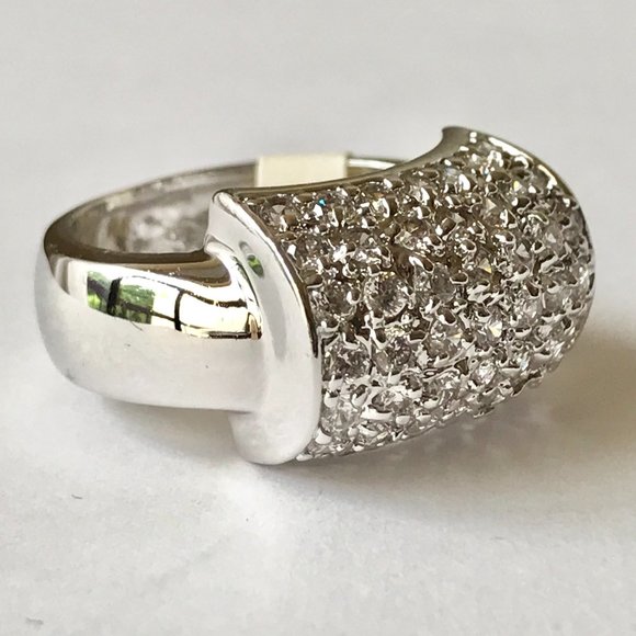 Vintage Silver Art Deco Crystal Cocktail Ring Size 9 Camilla Lucia Plated - Picture 5 of 11